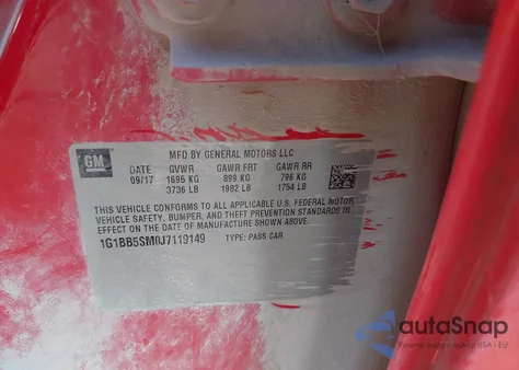 2018 Chevrolet Cruze Ls Manual from USA, damaged, VIN 1G1BB5SM0J7119149